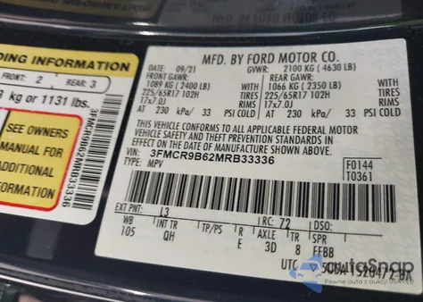 2021 Ford Bronco Sport Big Bend from USA, damaged, VIN 3FMCR9B62MRB33336